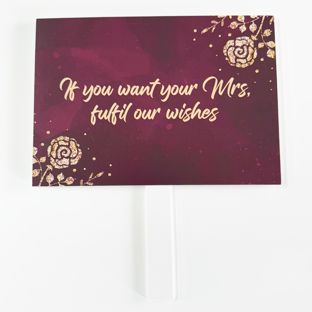 Pay Up Mister Signs | Wedding Gate Signs & PVC Banner Bundle | Burgundy and Gold Roses Design 7