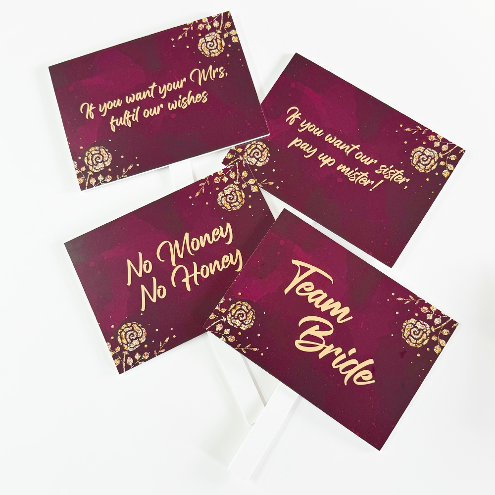 Pay Up Mister Signs | Wedding Gate Signs & PVC Banner Bundle | Burgundy and Gold Roses Design 8