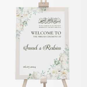 Ivory Floral Frame Vinyl Sticker And Foamex Wedding Welcome Sign