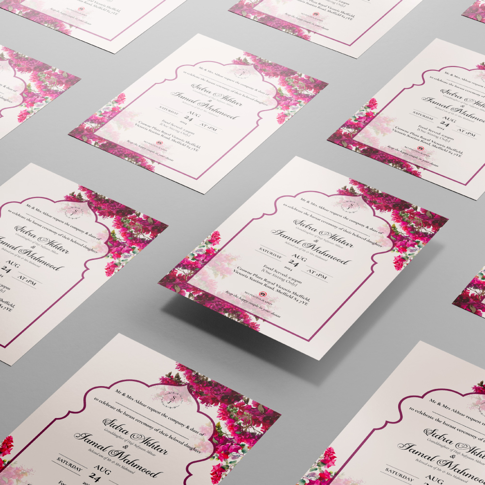 Bougainvillea Flowers Garden Arch Wedding Invitation | 350gsm Card Shaadi Invitation & Envelope 4