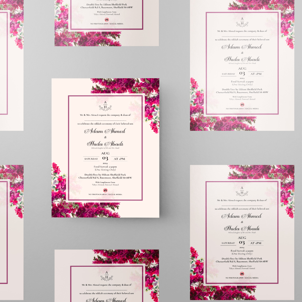 Bougainvillea Flowers Garden Frame Wedding Invitation | 350gsm Card Shaadi Invitation & Envelope 2