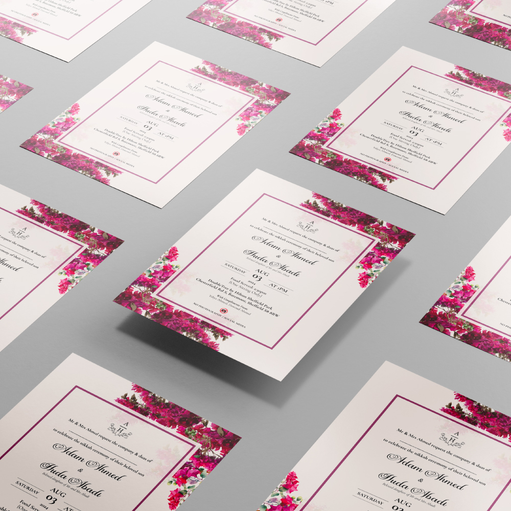 Bougainvillea Flowers Garden Frame Wedding Invitation | 350gsm Card Shaadi Invitation & Envelope 4