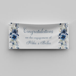 Blue And Grey Floral Design Wedding PVC Banner | With Two Eyelets