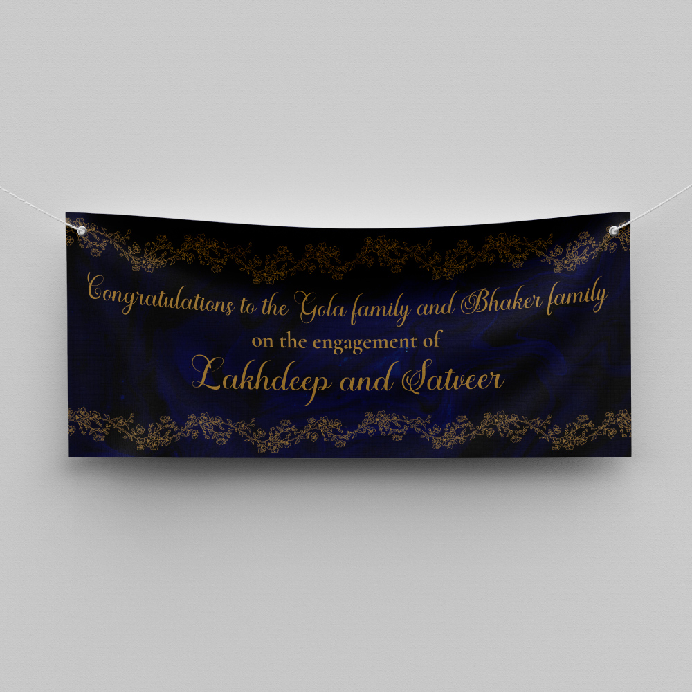 Blue Marble Design Wedding PVC Banner | With Two Eyelets