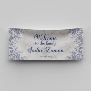 Elegant Navy Blue Leaves Design Wedding PVC Banner | With Two Eyelets 2