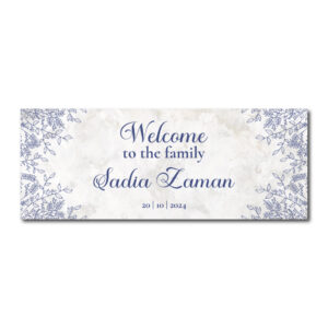 Elegant Navy Blue Leaves Design Wedding PVC Banner | With Two Eyelets