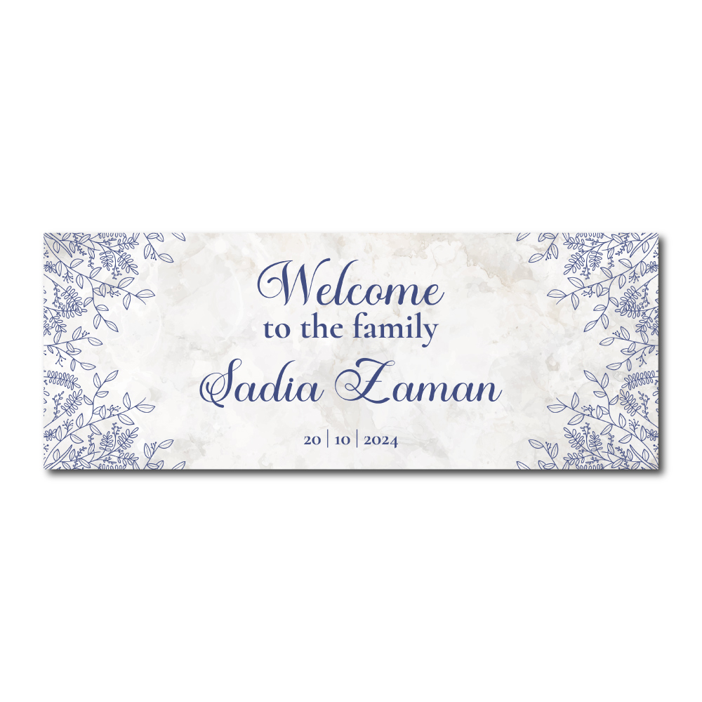 Elegant Navy Blue Leaves Design Wedding PVC Banner | With Two Eyelets