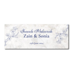 Navy Blue Floral Marble Design Wedding PVC Banner | With Two Eyelets