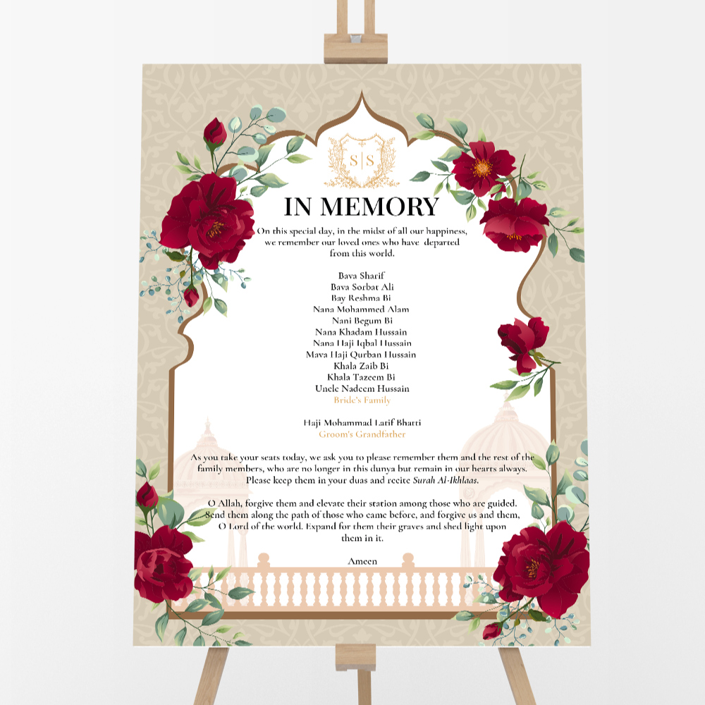 Red Floral Mughul Arch Vinyl Sticker And Foamex Wedding Welcome Sign