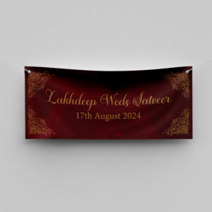 Burgundy and Gold Design Wedding PVC Banner | With Two Eyelets