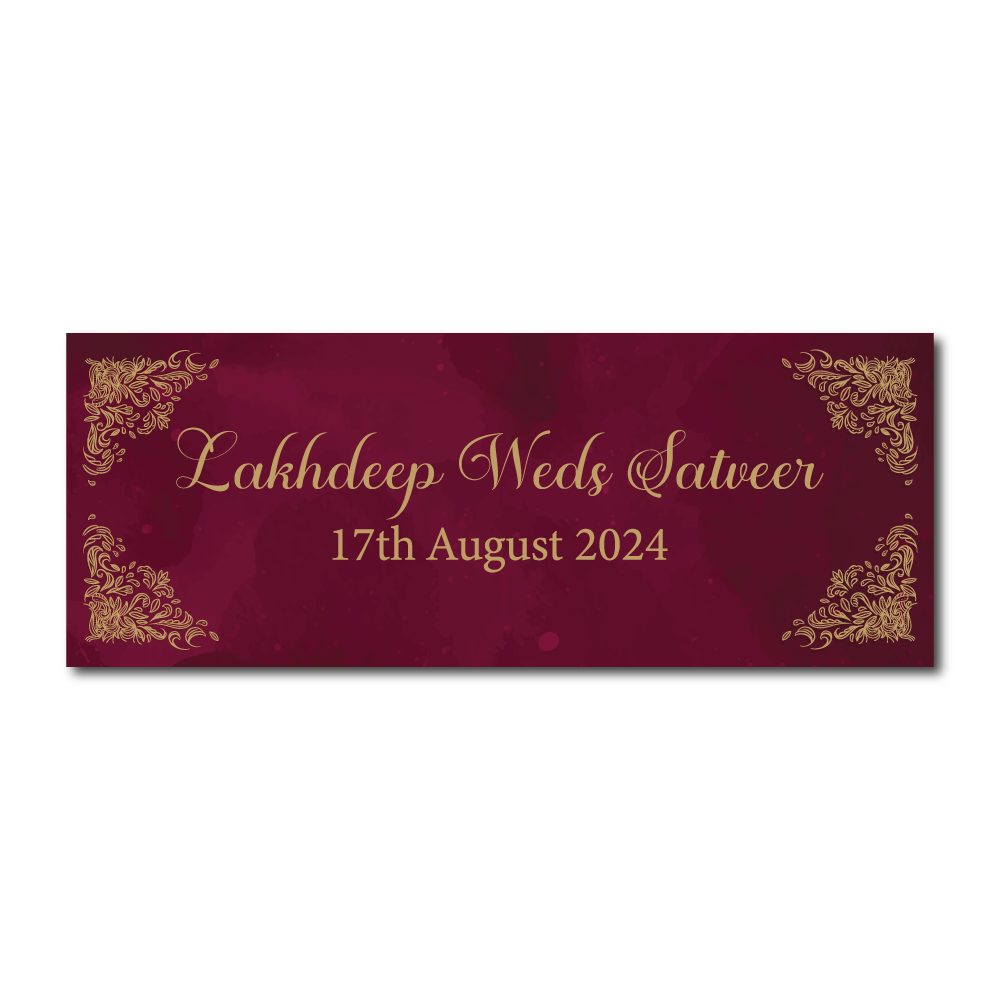 Burgundy and Gold Design Wedding PVC Banner | With Two Eyelets 2