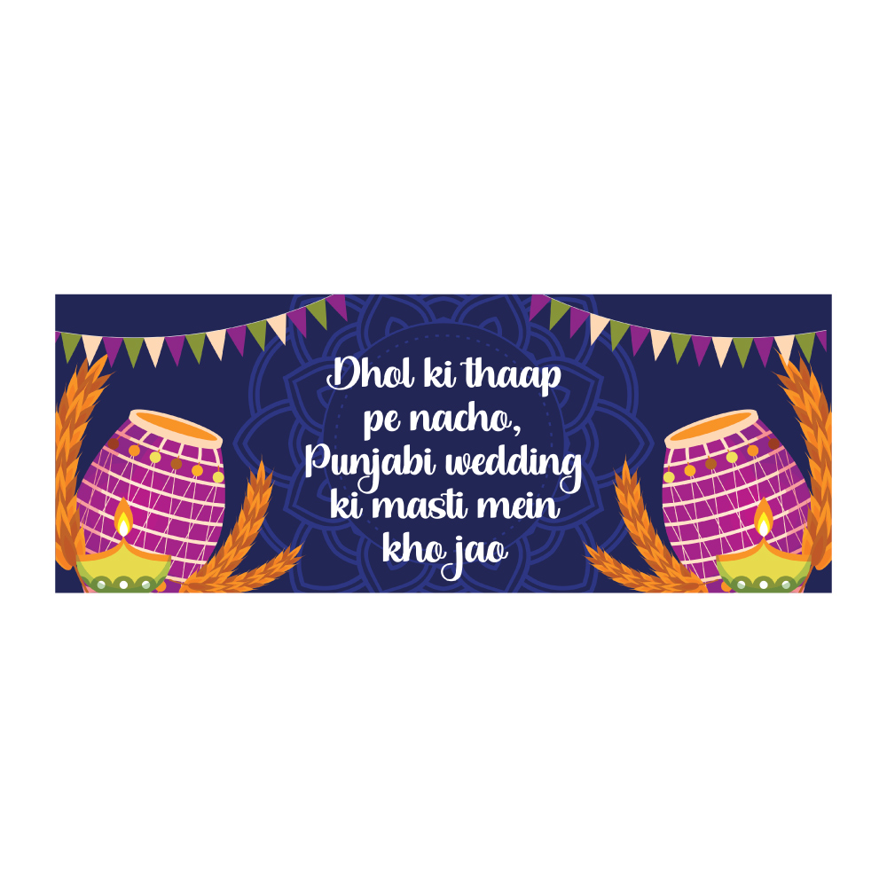 Blue Dhol Drums Design Wedding PVC Banner | With Two Eyelets 2