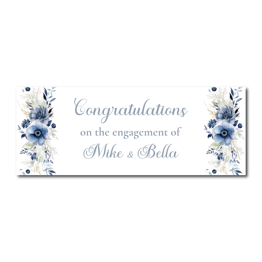 Blue And Grey Floral Design Wedding PVC Banner | With Two Eyelets 2