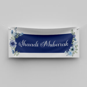 Powder Blue Floral Frame Design Wedding PVC Banner | With Two Eyelets