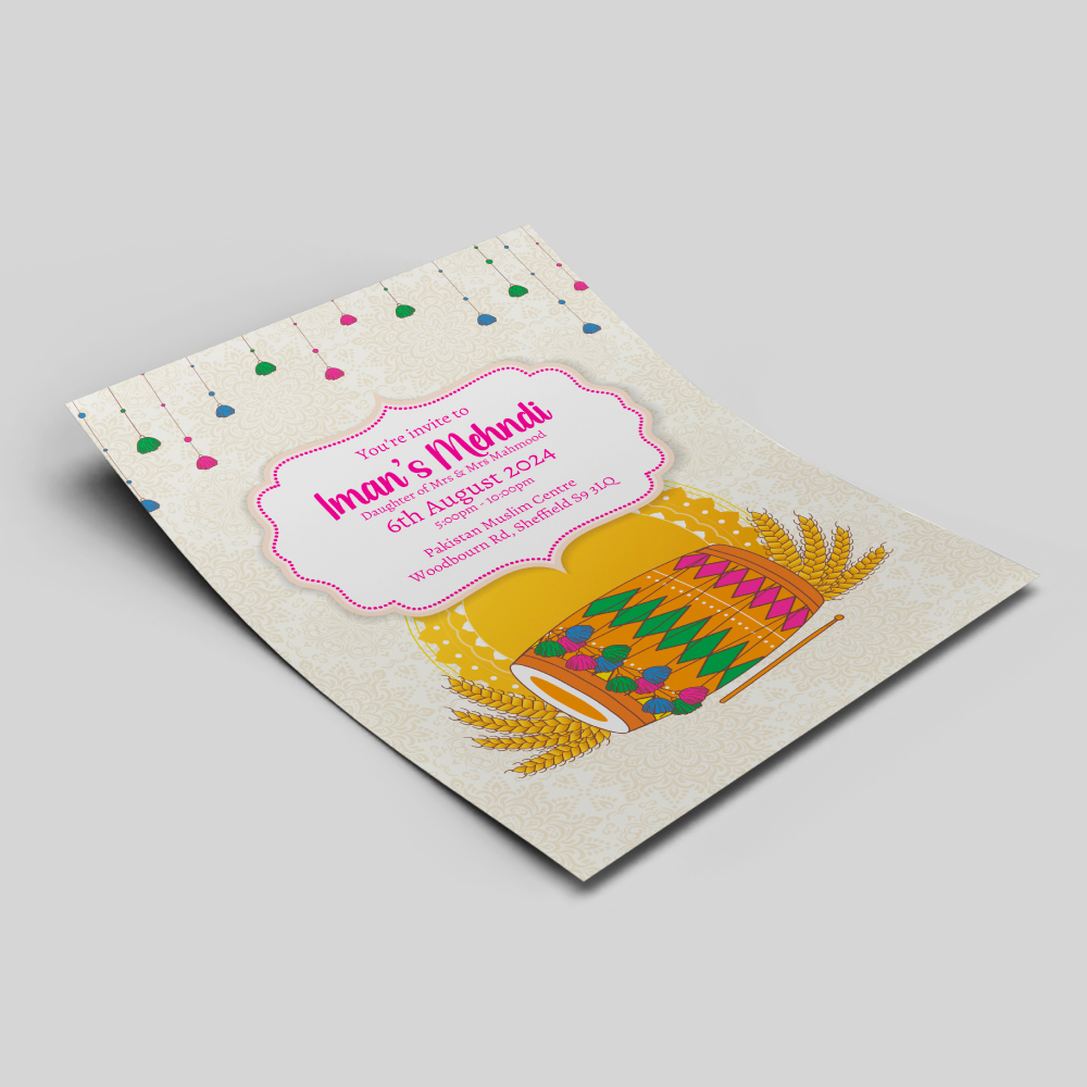 A6 Celebration Dhol Wedding Invitation | 350gsm Card Shaadi Invitation (No Envelope) 2