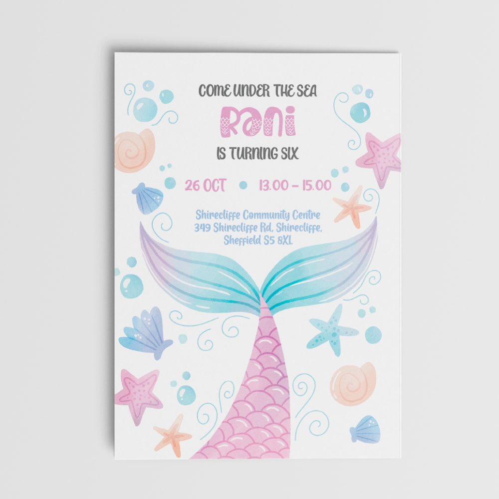 Birthday Stationery | A6 Pastel Mermaid Tail Invite