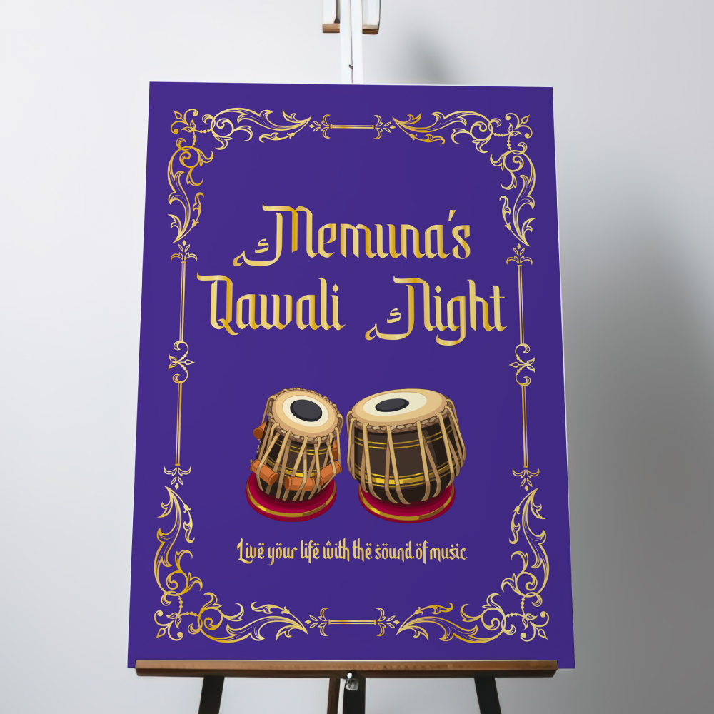 Golden Border & Purple Tabla Vinyl Sticker And Foamex Wedding Welcome Sign