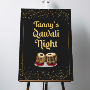 Black, Gold Glitter & Tabla Drums Vinyl Sticker And Foamex Wedding Welcome Sign