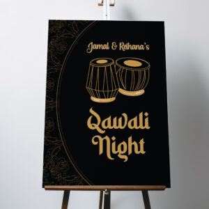 Black Qawali Night Drums Vinyl Sticker And Foamex Wedding Welcome Sign