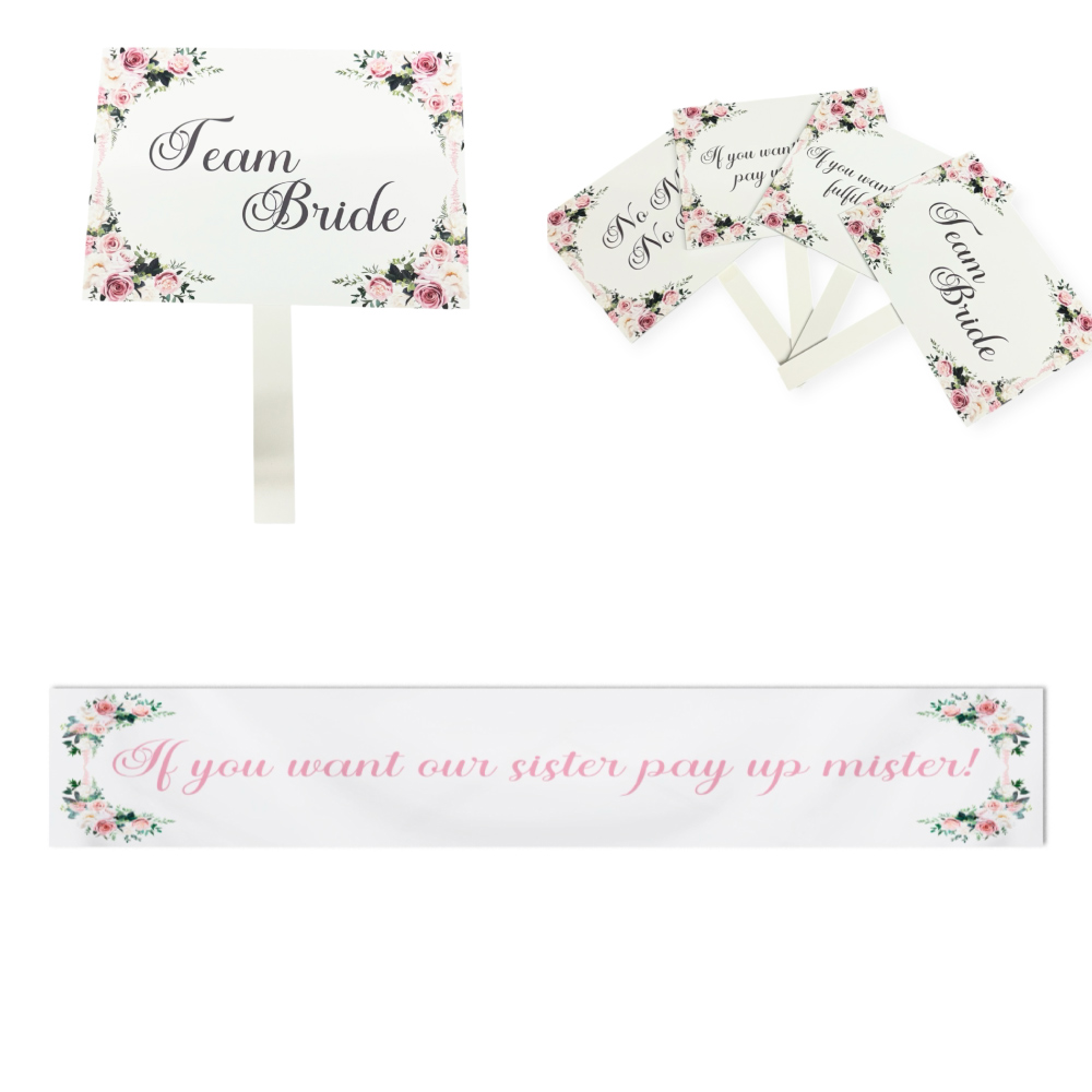 Pay Up Mister Signs | Wedding Gate Signs & PVC Banner Bundle | Blush Pink Floral Frame Design 11