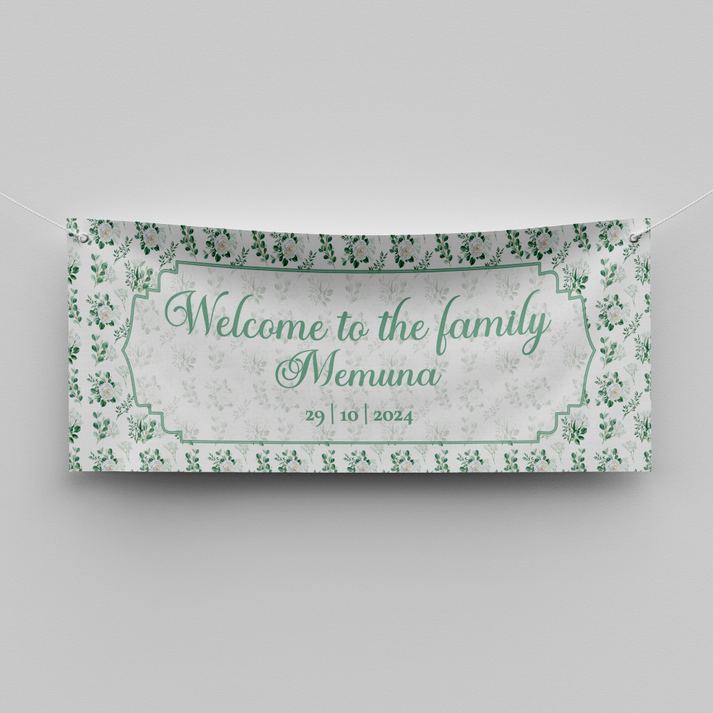 Ivory Rose And Leaves Design Wedding PVC Banner | With Two Eyelets