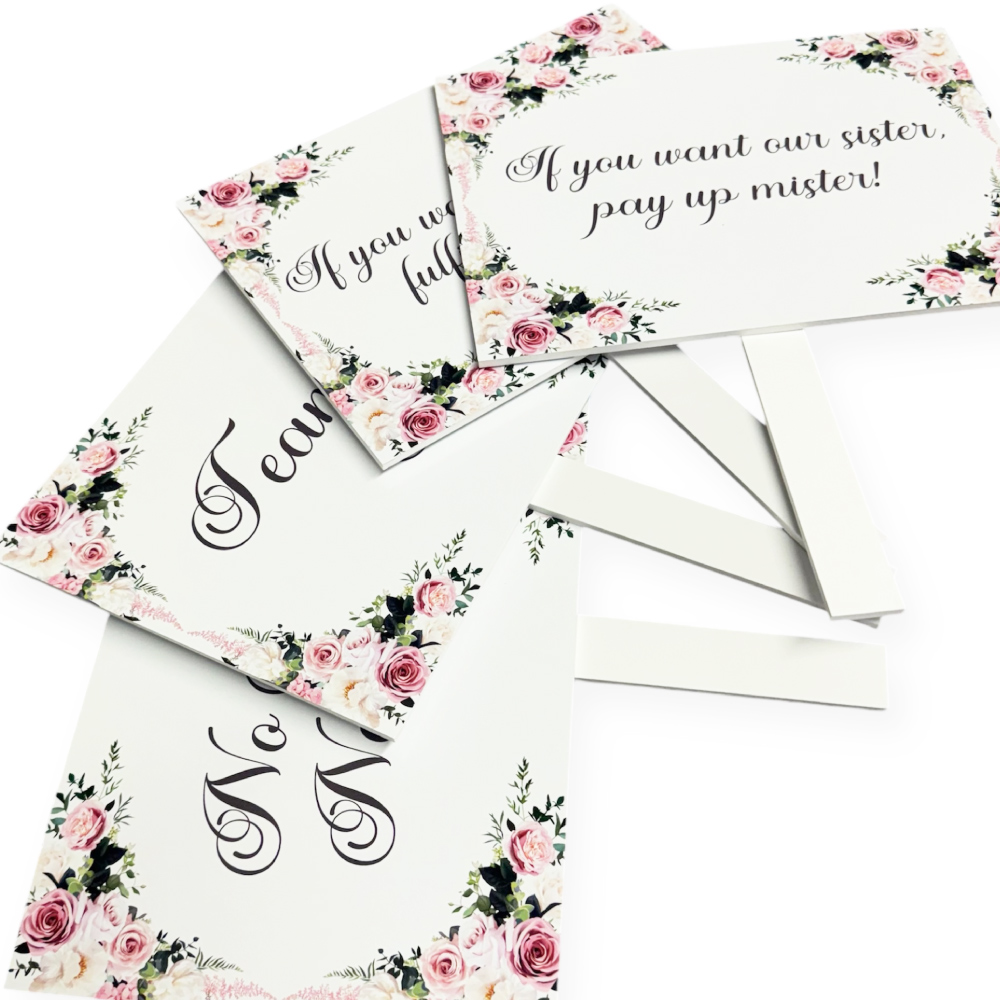 Pay Up Mister Signs | Wedding Gate Signs & PVC Banner Bundle | Blush Pink Floral Frame Design 5