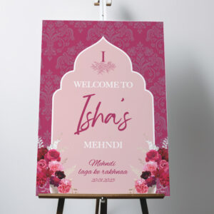 Personalised Wedding Welcome Sign | Pink Floral Arch Vinyl Sticker And Foamex Wedding Welcome Board