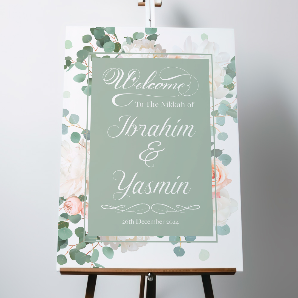 Personalised Serene Bloom Frame Vinyl Sticker And Foamex Wedding Welcome Sign Personalised Serene Bloom Frame Vinyl Sticker And Foamex Wedding Welcome Sign