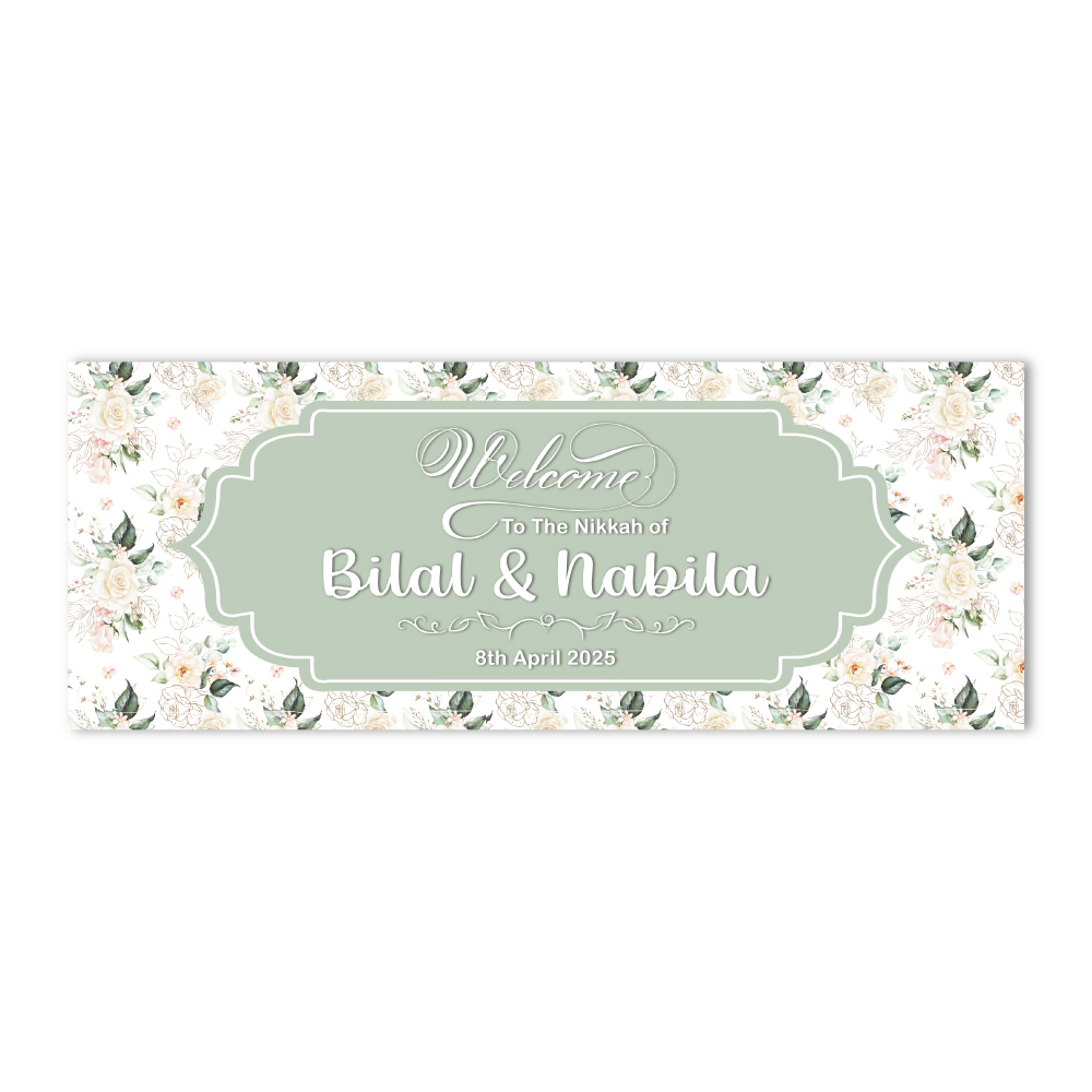 Ivory Bloom Border Design Wedding PVC Banner | With Two Eyelets 2
