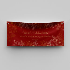 Oriental Golden Flower Design Wedding PVC Banner | With Two Eyelets