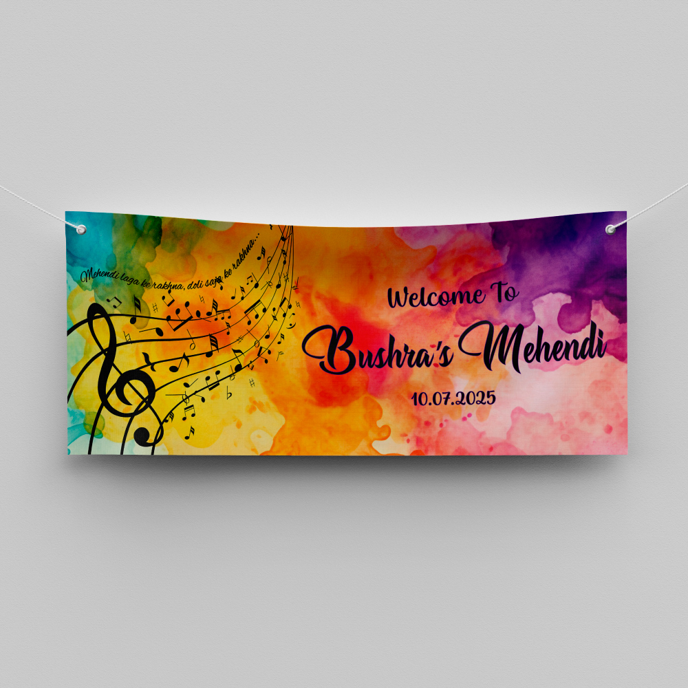 Musical Mehendi Moments Design Wedding PVC Banner | With Two Eyelets Musical Mehendi Moments Design Wedding PVC Banner | With Two Eyelets