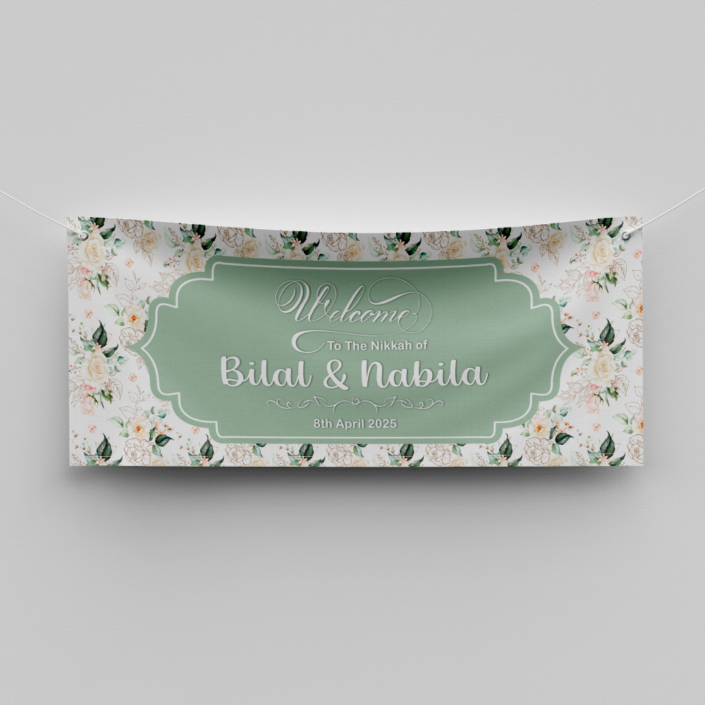 Ivory Bloom Border Design Wedding PVC Banner | With Two Eyelets Ivory Bloom Border Design Wedding PVC Banner | With Two Eyelets