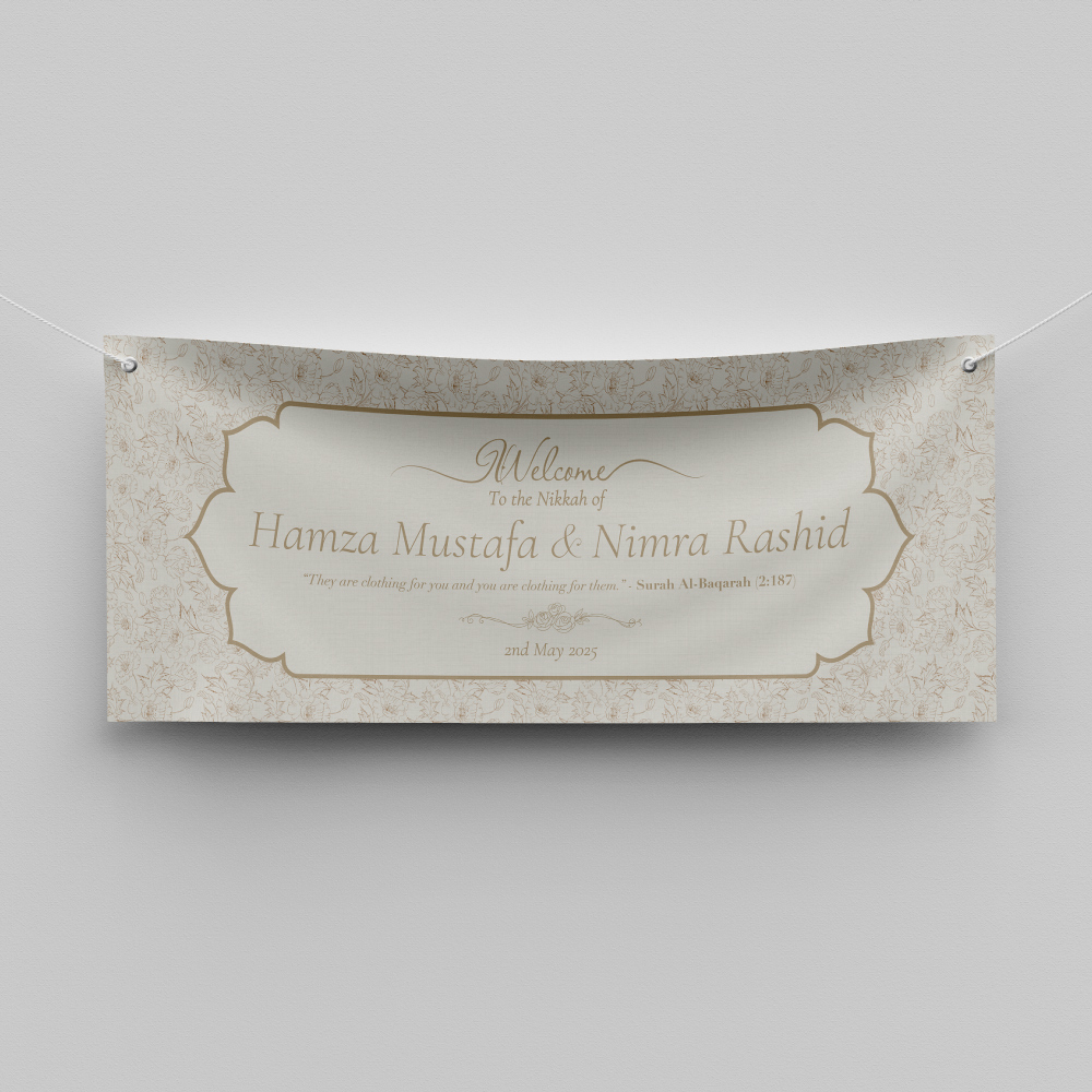 Ivory Floral Line Art Design Wedding PVC Banner | With Two Eyelets Ivory Floral Line Art Design Wedding PVC Banner | With Two Eyelets