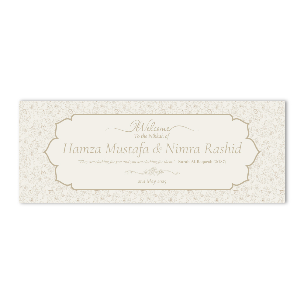 Ivory Floral Line Art Design Wedding PVC Banner | With Two Eyelets 2
