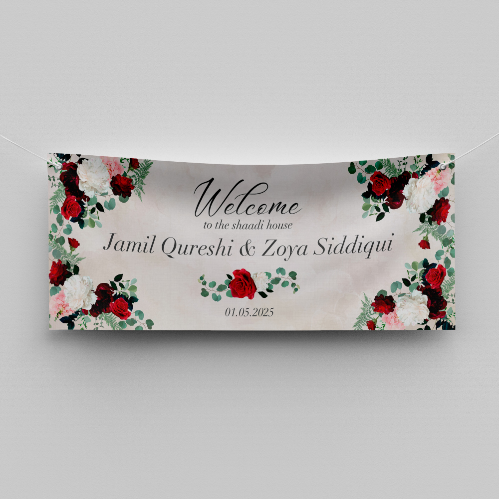 Rose Bushes Design Wedding PVC Banner | With Two Eyelets