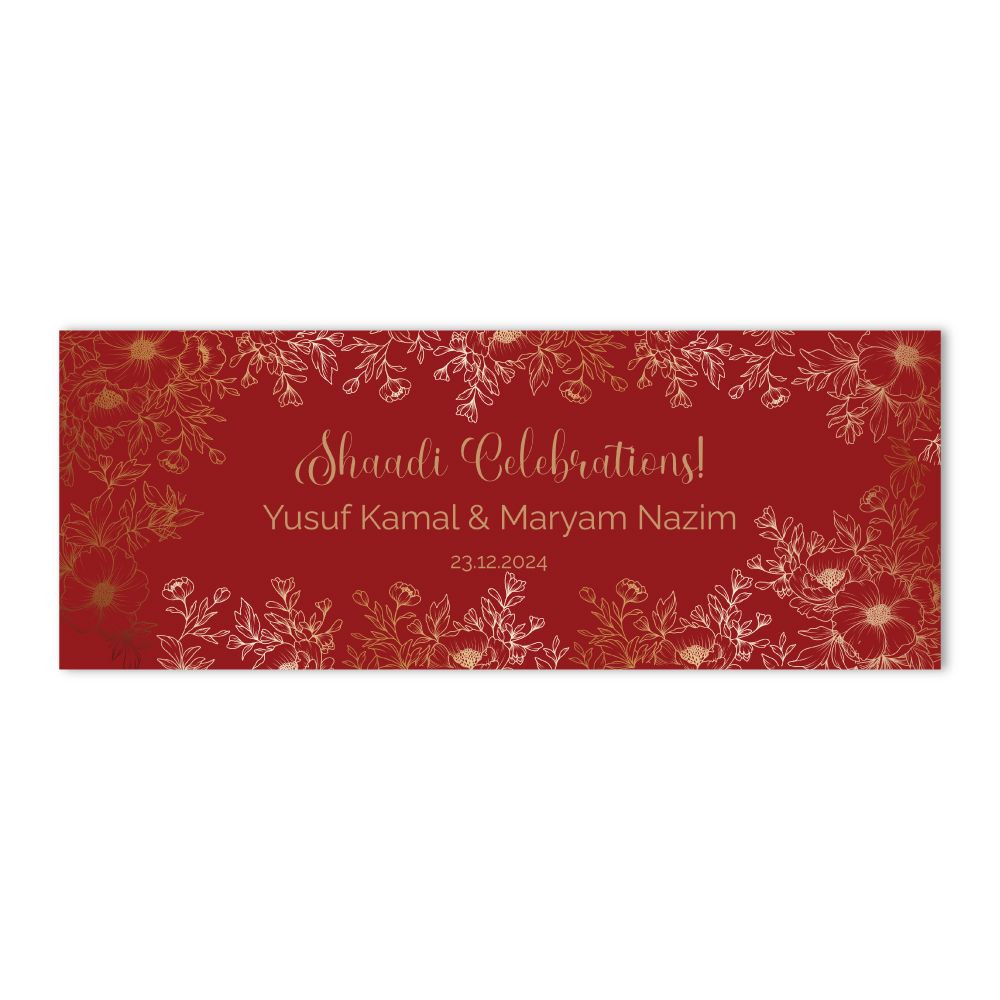 Oriental Golden Flower Design Wedding PVC Banner | With Two Eyelets 2