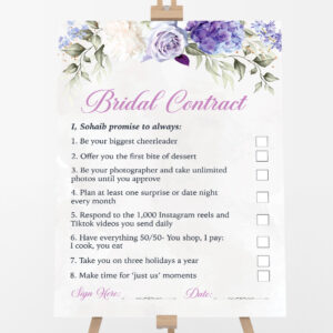 Lilac Promise Wedding Contract | Bridal Party Signage