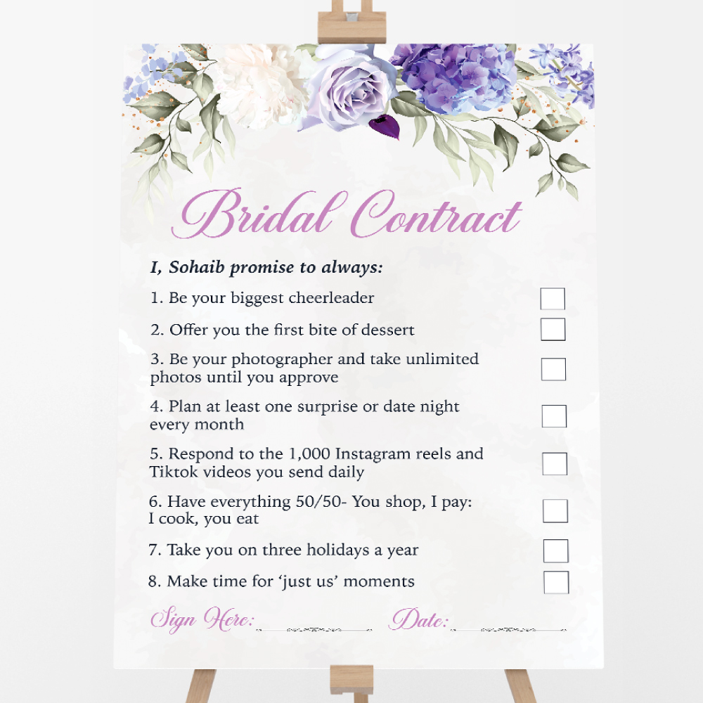 Lilac Promise Wedding Contract | Bridal Party Signage Lilac Promise Wedding Contract | Bridal Party Signage