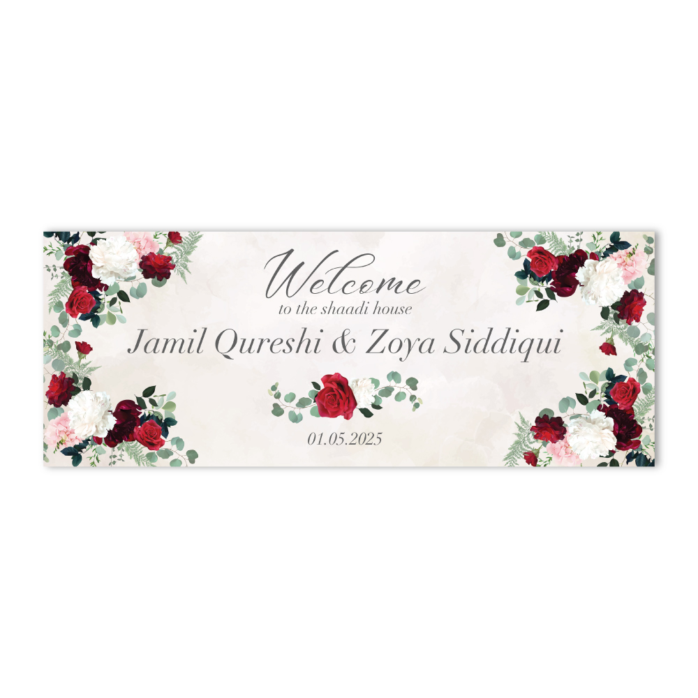 Rose Bushes Design Wedding PVC Banner | With Two Eyelets 2