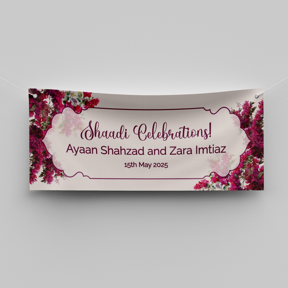 Bougainvillea Flowers Garden Arch Design Wedding PVC Banner | With Two Eyelets 2