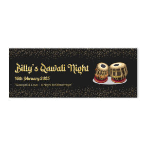 Black, Gold Glitter & Tabla Drum Design Wedding PVC Banner | With Two Eyelets 2