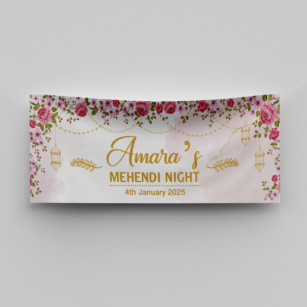 Blush Lantern Bloom Design Wedding PVC Banner | With Two Eyelets
