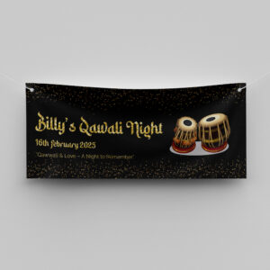 Black, Gold Glitter & Tabla Drum Design Wedding PVC Banner | With Two Eyelets