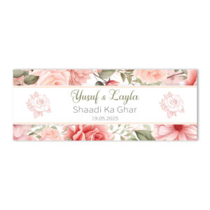 Pink Roses Design Wedding PVC Banner | With Two Eyelets 2