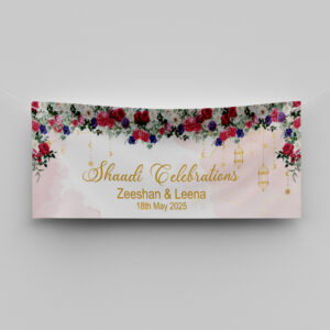 Pink Floral & Lantern Design Wedding PVC Banner | With Two Eyelets 2