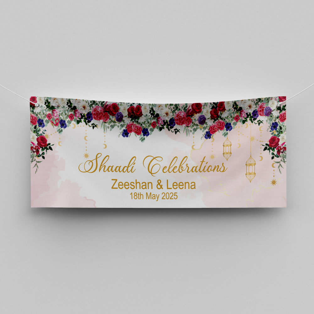 Pink Floral & Lantern Design Wedding PVC Banner | With Two Eyelets 2 Pink Floral & Lantern Design Wedding PVC Banner | With Two Eyelets 2