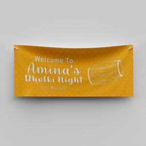 Mehendi Yellow Dholki Design Wedding PVC Banner | With Two Eyelets