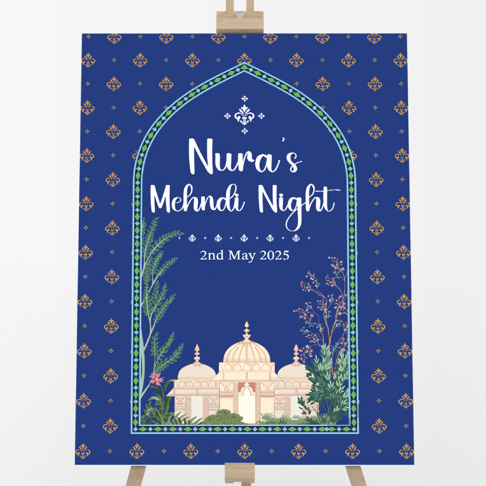 Personalised Mughal Mirage in Royal Blue Vinyl Sticker And Foamex Wedding Welcome Sign Personalised Mughal Mirage in Royal Blue Vinyl Sticker And Foamex Wedding Welcome Sign