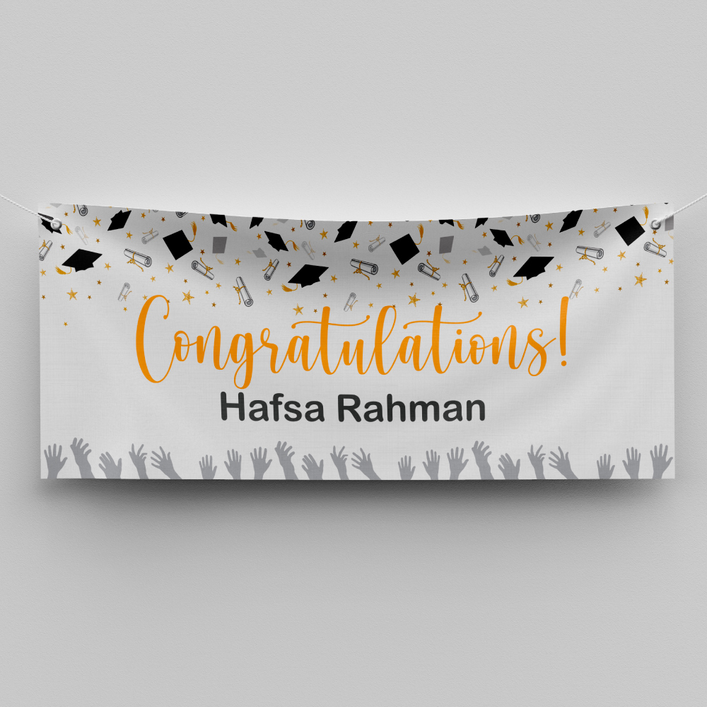 Personalised Graduation Banner | High Fives & Higher Caps | PVC Banner | With Eyelets 2