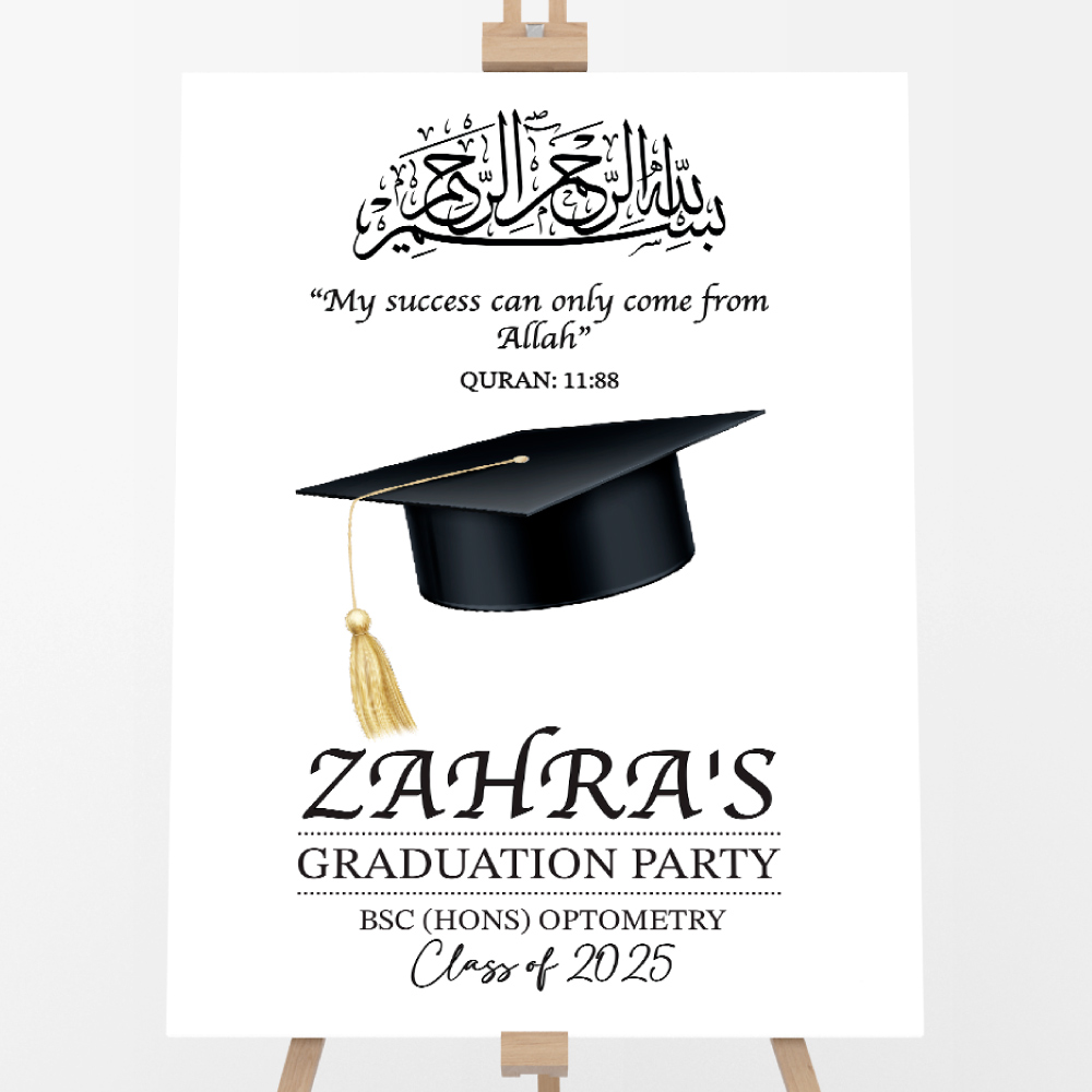 Graduation Graduation Cap And Islamic Quote Design Welcome Board | 5mm Thick Premium Quality Acrylic Sign OR 5mm Foam Board Graduation Graduation Cap And Islamic Quote Design Welcome Board | 5mm Thick Premium Quality Acrylic Sign OR 5mm Foam Board